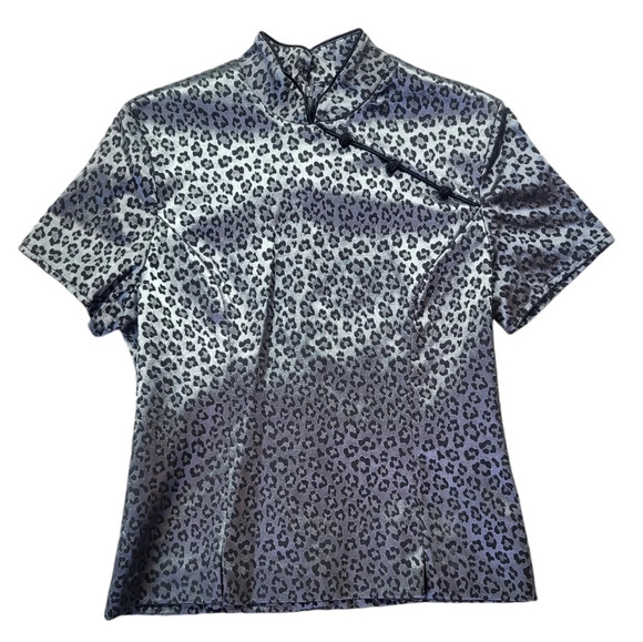 Vintage Jessica Howard 80's Cheongsam Style Leopard Print Satin Blouse - Picture 13 of 13
